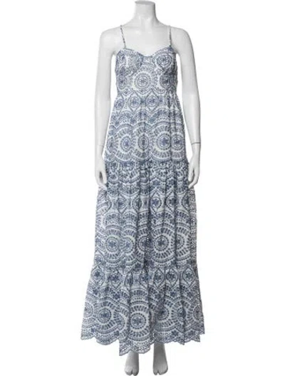 Pre-owned Misa Printed Long Dress In Blue