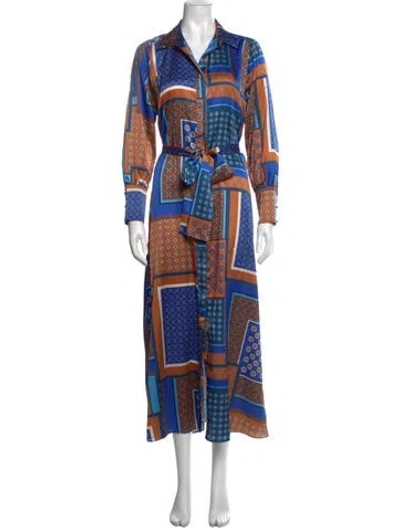 Pre-owned Misa Printed Long Dress In Blue