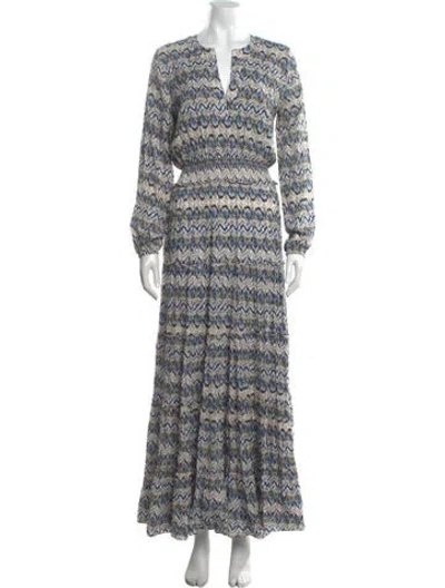 Pre-owned Misa Printed Long Dress In Blue