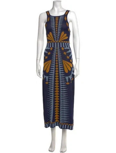 Pre-owned Misa Printed Long Dress In Blue