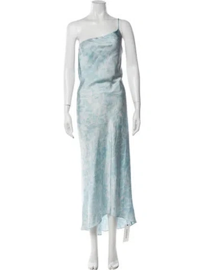 Pre-owned Misa Printed Long Dress In Blue