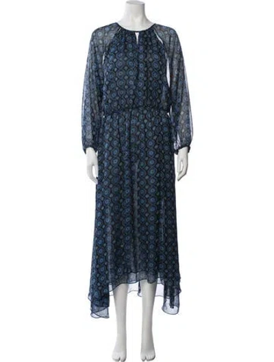 Pre-owned Misa Printed Long Dress In Blue