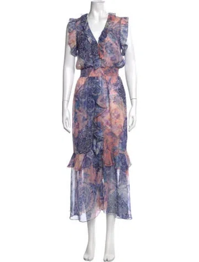 Pre-owned Misa Printed Long Dress In Blue