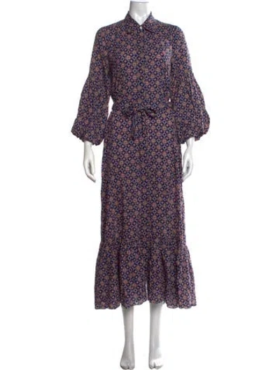 Pre-owned Misa Printed Long Dress In Blue