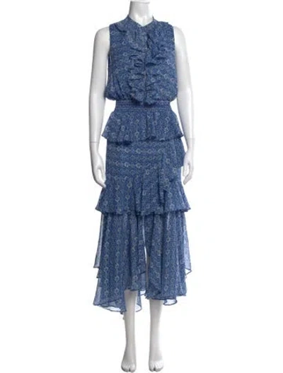 Pre-owned Misa Printed Long Dress In Blue/metallic