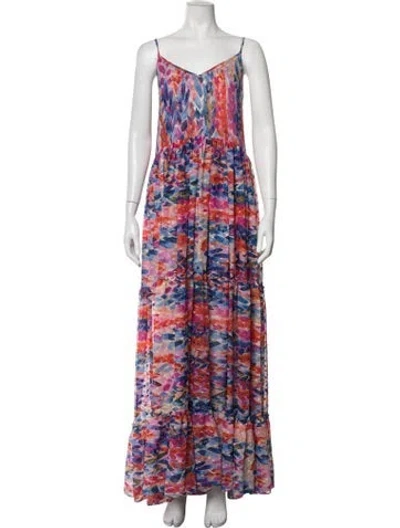 Pre-owned Misa Printed Long Dress In Blue/orange