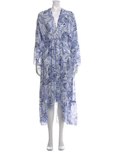 Pre-owned Misa Printed Long Dress In Blue/white