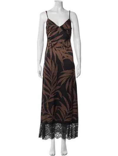 Pre-owned Misa Printed Long Dress In Brown