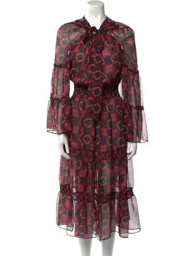 Pre-owned Misa Printed Long Dress In Brown