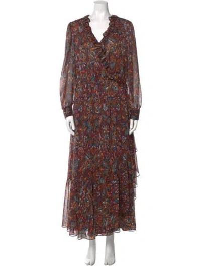 Pre-owned Misa Printed Long Dress In Brown