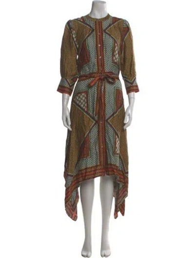 Pre-owned Misa Printed Long Dress In Brown