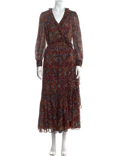 Pre-owned Misa Printed Long Dress In Brown