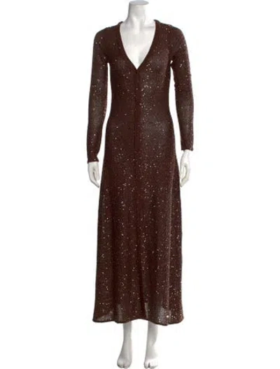 Pre-owned Misa Printed Long Dress In Brown