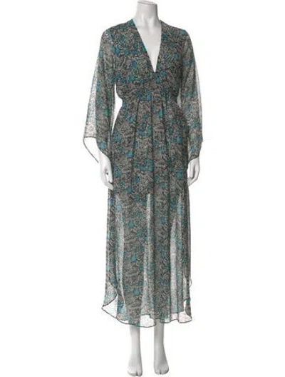 Pre-owned Misa Printed Long Dress In Gray