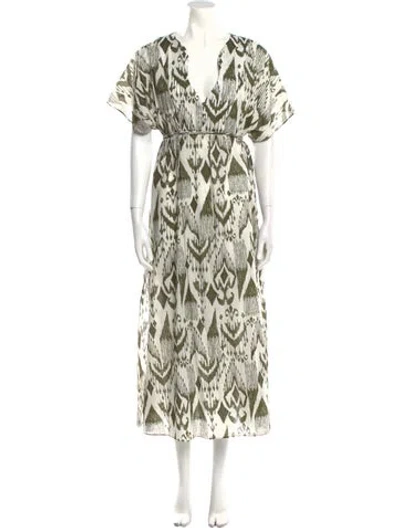 Pre-owned Misa Printed Long Dress In Green