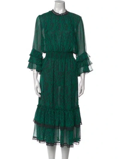 Pre-owned Misa Printed Long Dress In Green
