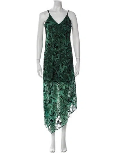 Pre-owned Misa Printed Long Dress In Green