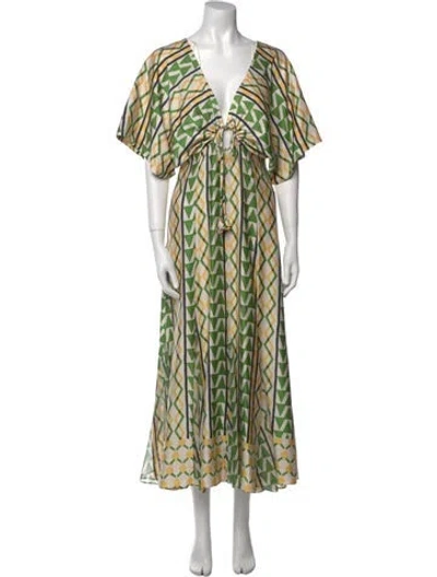 Pre-owned Misa Printed Long Dress In Green