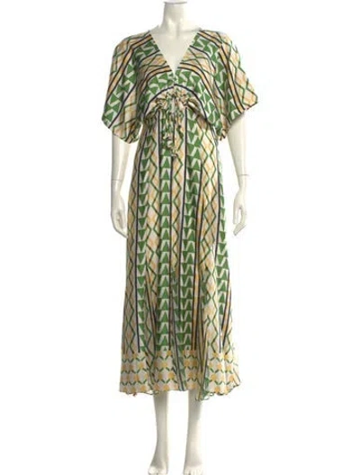 Pre-owned Misa Printed Long Dress In Green