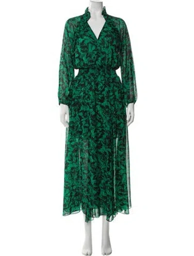 Pre-owned Misa Printed Long Dress In Green