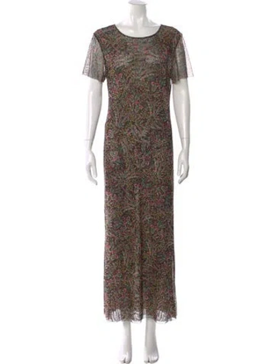 Pre-owned Misa Printed Long Dress In Green