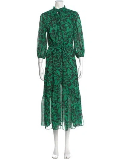 Pre-owned Misa Printed Long Dress In Green