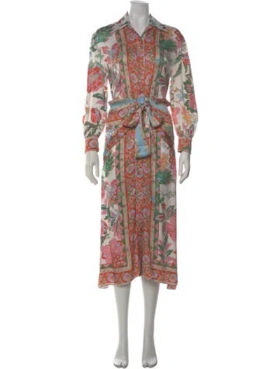 Pre-owned Misa Printed Long Dress In Green