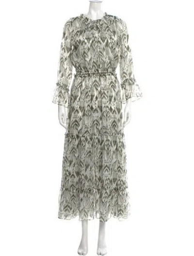 Pre-owned Misa Printed Long Dress In Green