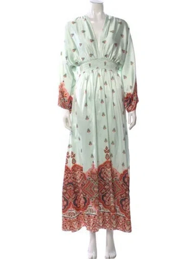 Pre-owned Misa Printed Long Dress In Green