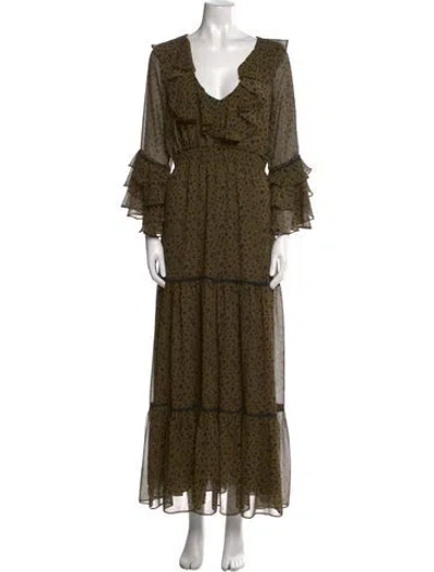 Pre-owned Misa Printed Long Dress In Green