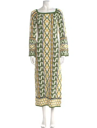 Pre-owned Misa Printed Long Dress In Green