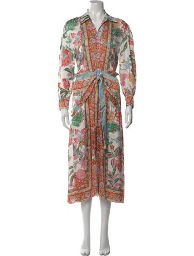 Pre-owned Misa Printed Long Dress In Green