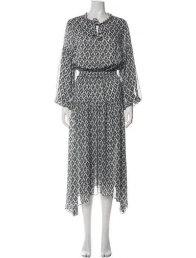 Pre-owned Misa Printed Long Dress In Green