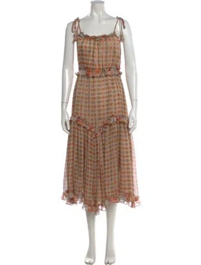 Pre-owned Misa Printed Long Dress In Green