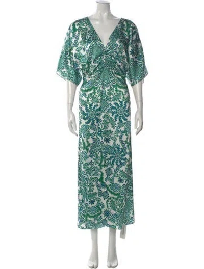 Pre-owned Misa Printed Long Dress In Green
