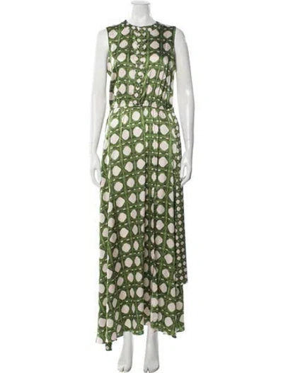 Pre-owned Misa Printed Long Dress In Green