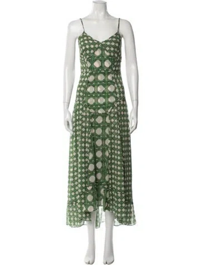 Pre-owned Misa Printed Long Dress In Green