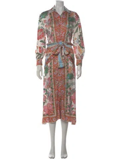 Pre-owned Misa Printed Long Dress In Green