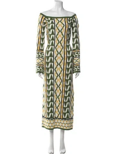 Pre-owned Misa Printed Long Dress In Green
