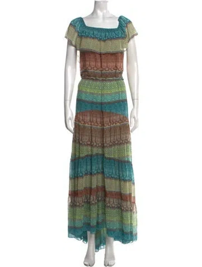 Pre-owned Misa Printed Long Dress In Green