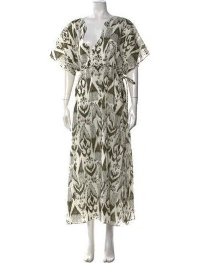 Pre-owned Misa Printed Long Dress In Green