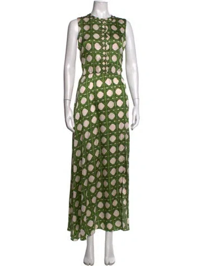 Pre-owned Misa Printed Long Dress In Green