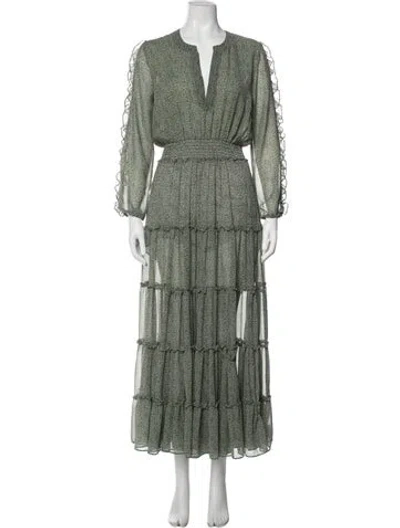 Pre-owned Misa Printed Long Dress In Green