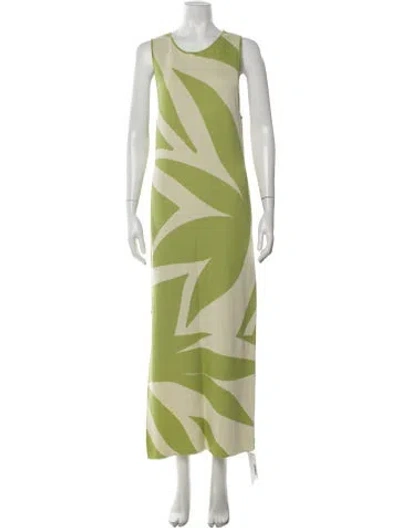 Pre-owned Misa Printed Long Dress In Green
