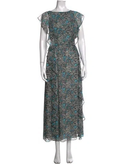 Pre-owned Misa Printed Long Dress In Grey