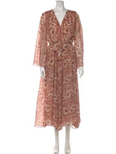 Pre-owned Misa Printed Long Dress In Metallic/neutrals