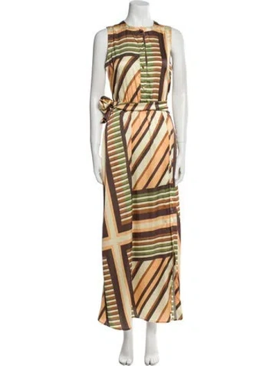 Pre-owned Misa Printed Long Dress In Multi