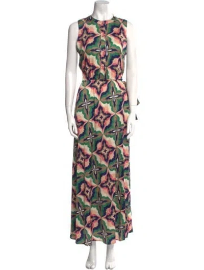 Pre-owned Misa Printed Long Dress In Multi