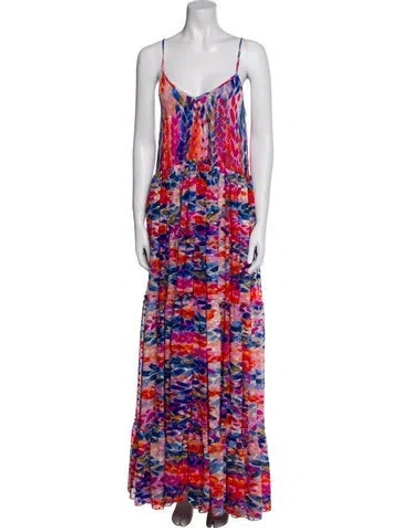 Pre-owned Misa Printed Long Dress In Multi