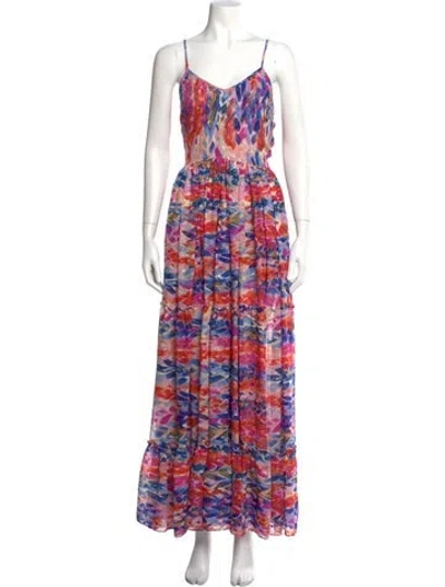 Pre-owned Misa Printed Long Dress In Multi
